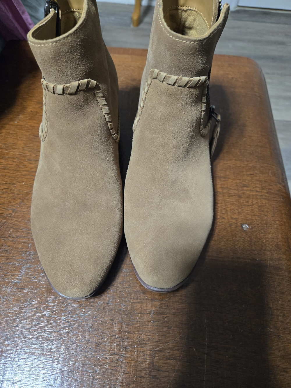 Jack Rogers Tan Suede Braided-Trim Ankle Boots